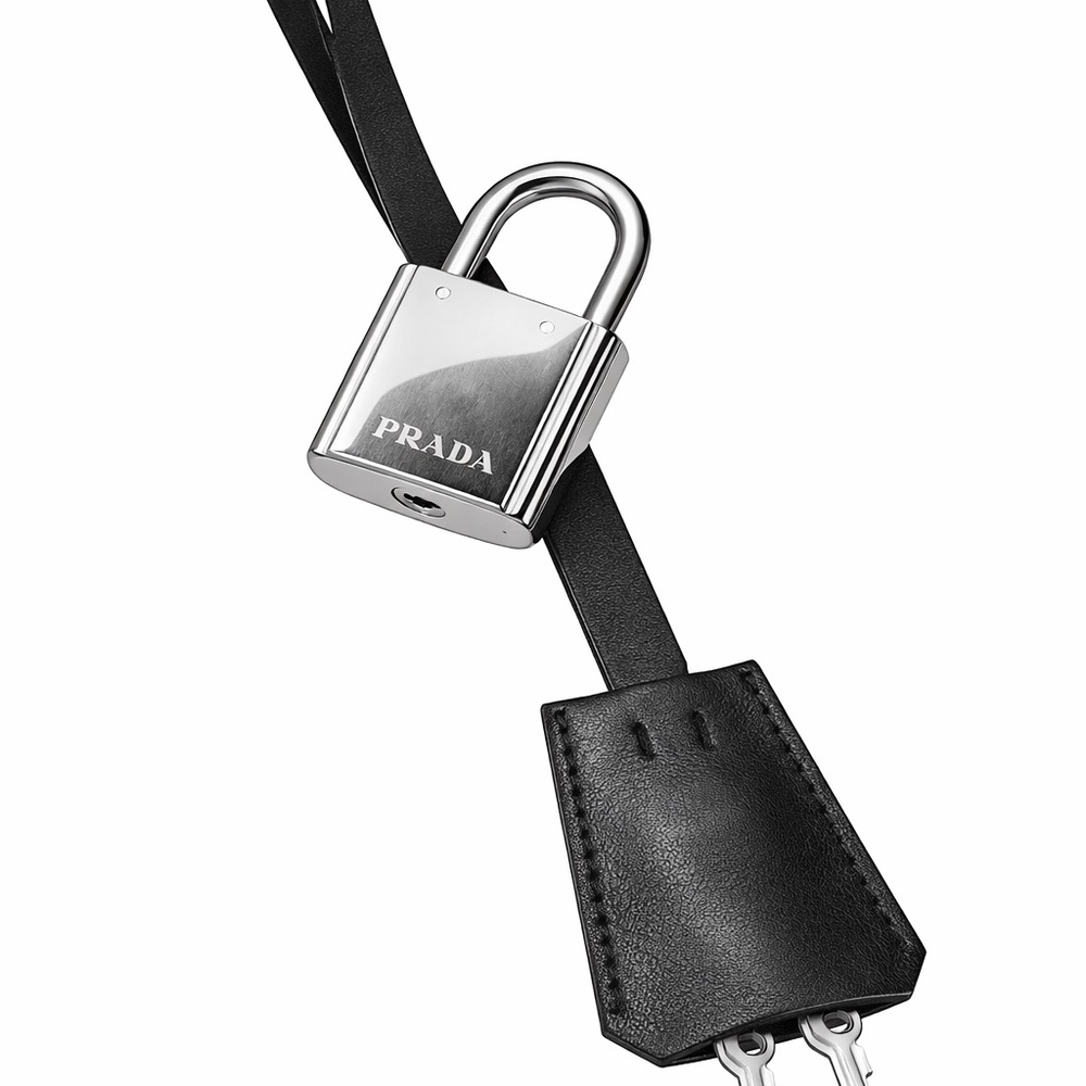 Like New Authentic Prada Silver and Black Leather Bag Tag with Lock - Picture 2 of 10
